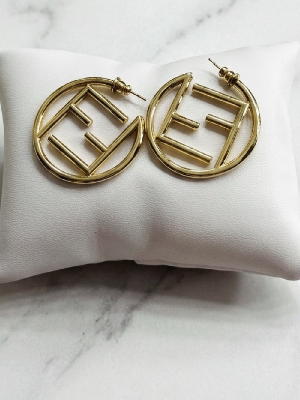 Fendi Gold-Tone Double F Round Hoop Earrings